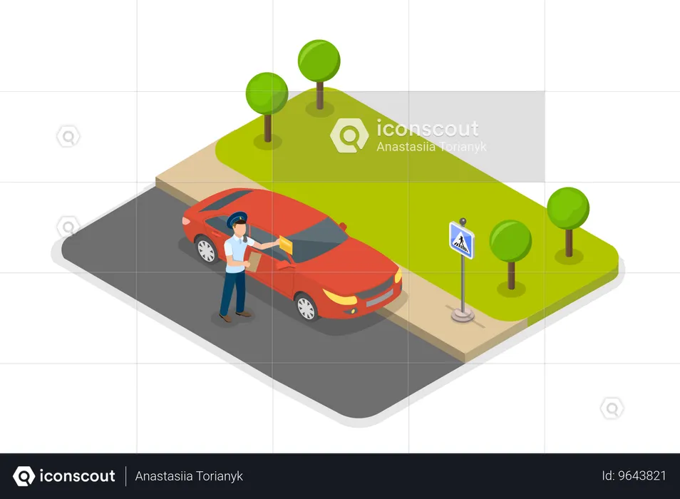 Police Officer Issues Ticket for Illegal Parking  Illustration