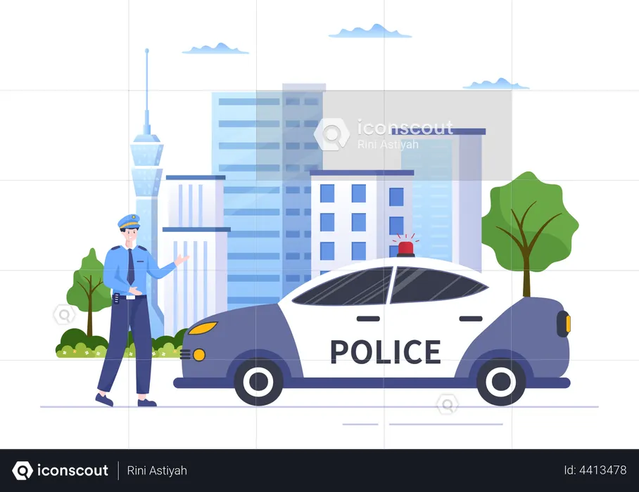 Police officer with car  Illustration