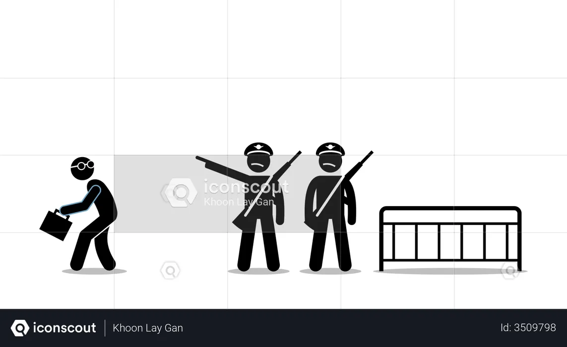 Police or guards turning away a person from entering a restricted area  Illustration
