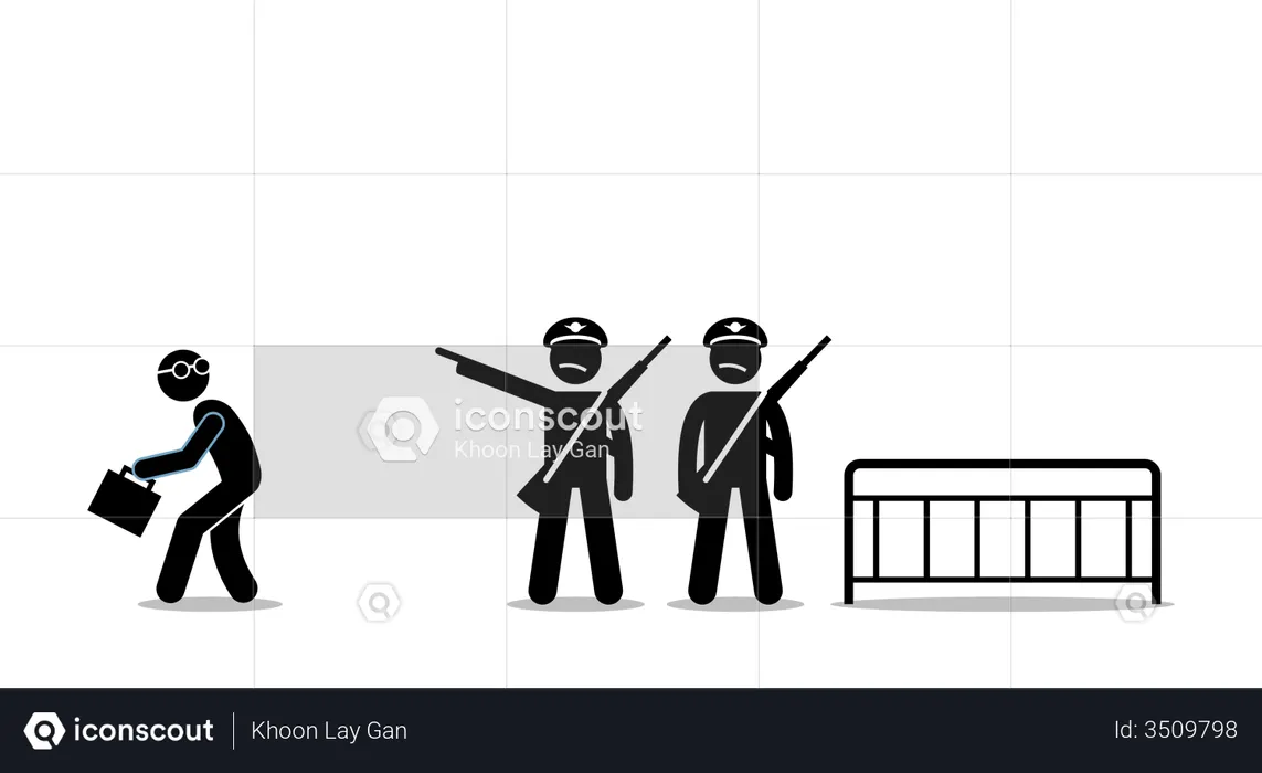 La police ou les gardes empêchent une personne d'entrer dans une zone réglementée  Illustration