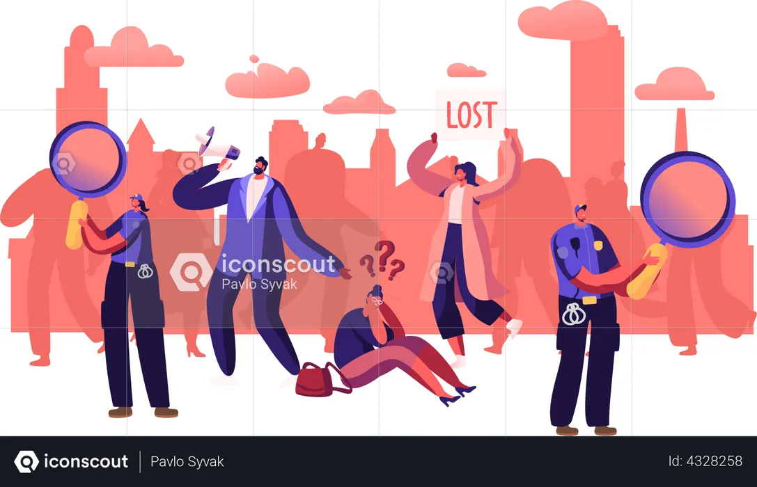 Police searching for lost person in crowd  Illustration