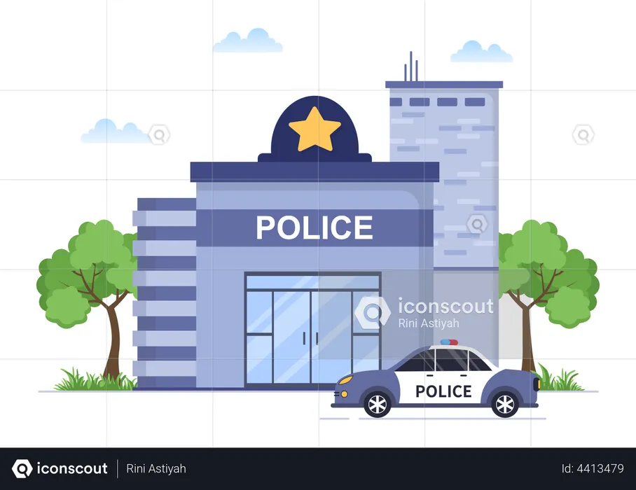 Police Station Building  Illustration