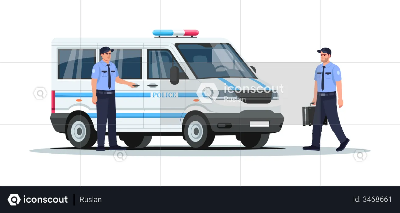 Police truck with guards  Illustration