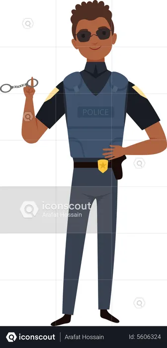 Police With Hand Handcuff  Illustration