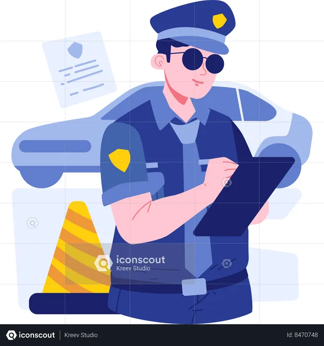 Policeman charging fine for wrong car parking  Illustration