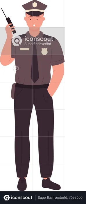 Policeman holding walkie talkie  Illustration