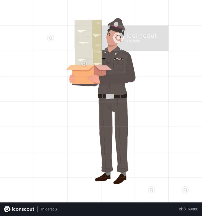 Policeman is doing administrative work  Illustration