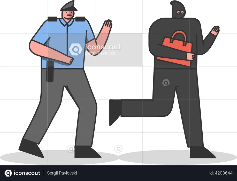 Policeman running behind robber  Illustration