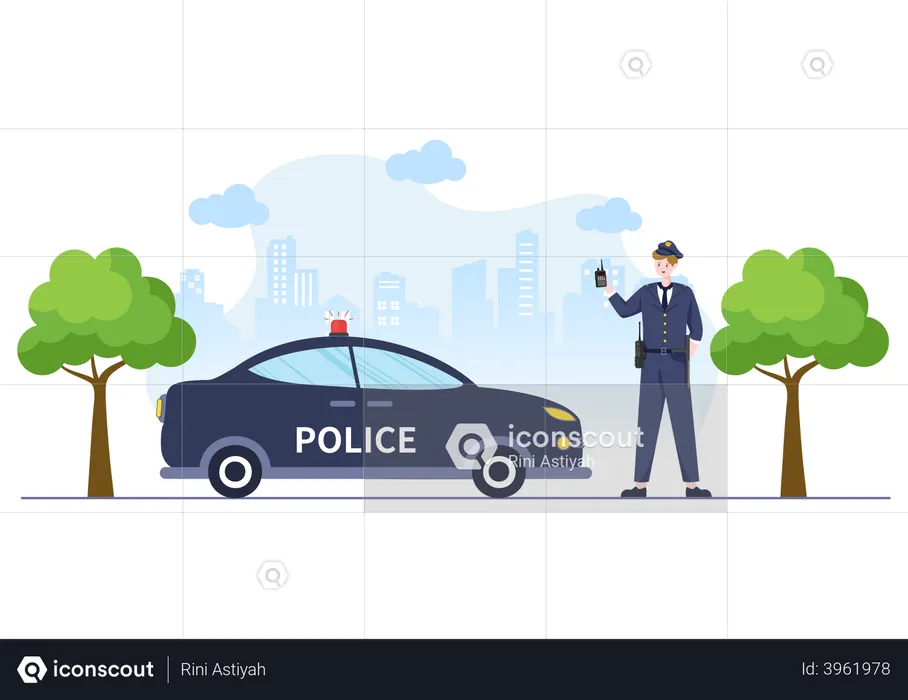 Policeman with car  Illustration
