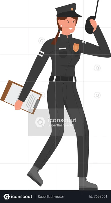 Policewoman holding walkie talkie  Illustration