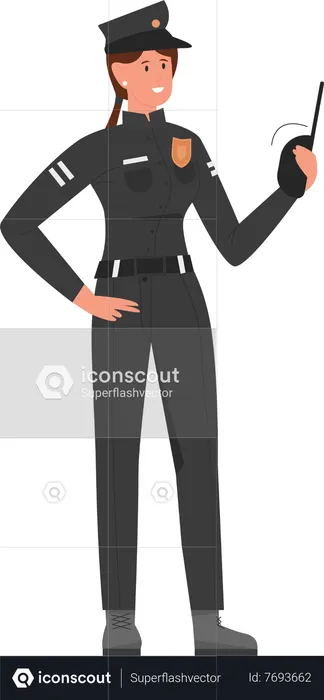 Policewoman with walkie talkie  Illustration