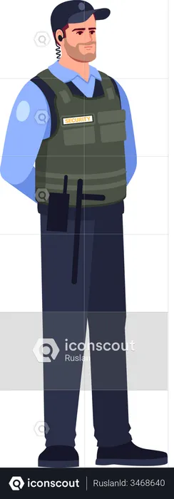 Policía de pie con chaleco armado  Ilustración