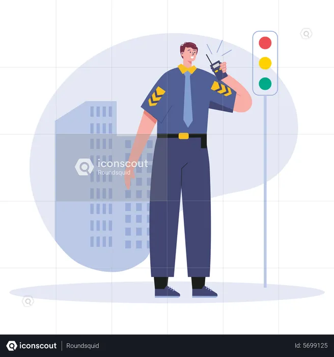 Policía de tránsito hablando por walkie talkie  Ilustración