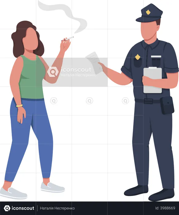Policial dando multa por fumar  Ilustração