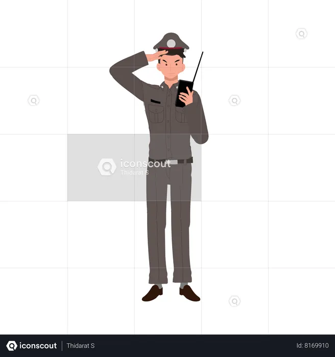 Policial falando no walkie talkie  Ilustração