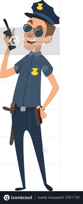 Policial falando no walkie talkie  Ilustração
