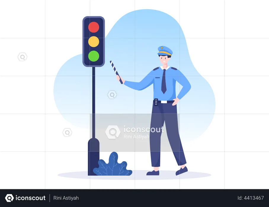 Policial masculino em pé no sinal  Ilustração