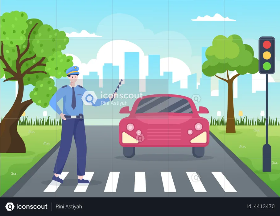 Policial masculino parando o carro  Ilustração