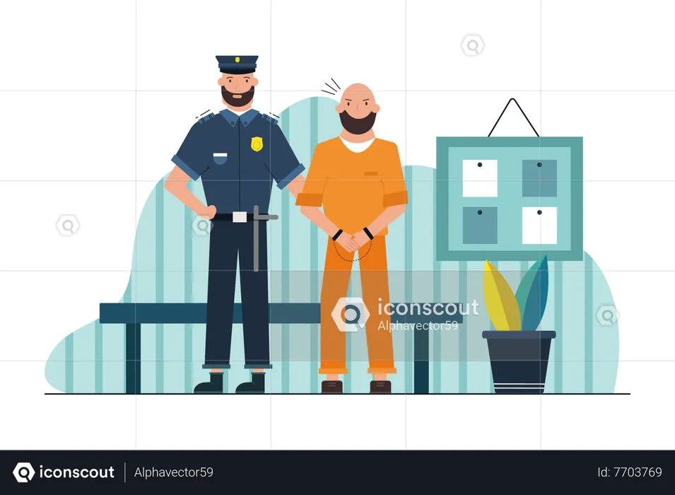Policial pegou ladrão  Ilustração