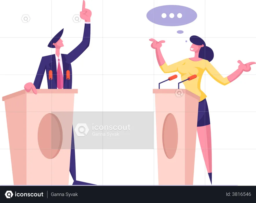 Politically exposed people standing at podium  Illustration