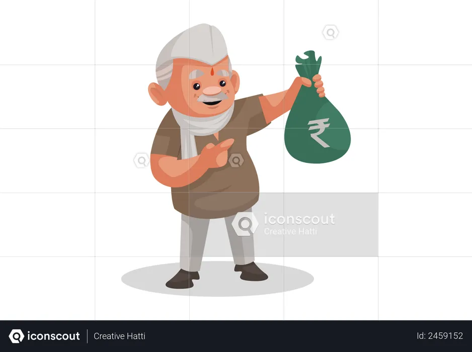 Politician holding a money bag in hand  Illustration