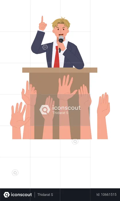 Politician Speech Surrounded by Raised Hands  Illustration