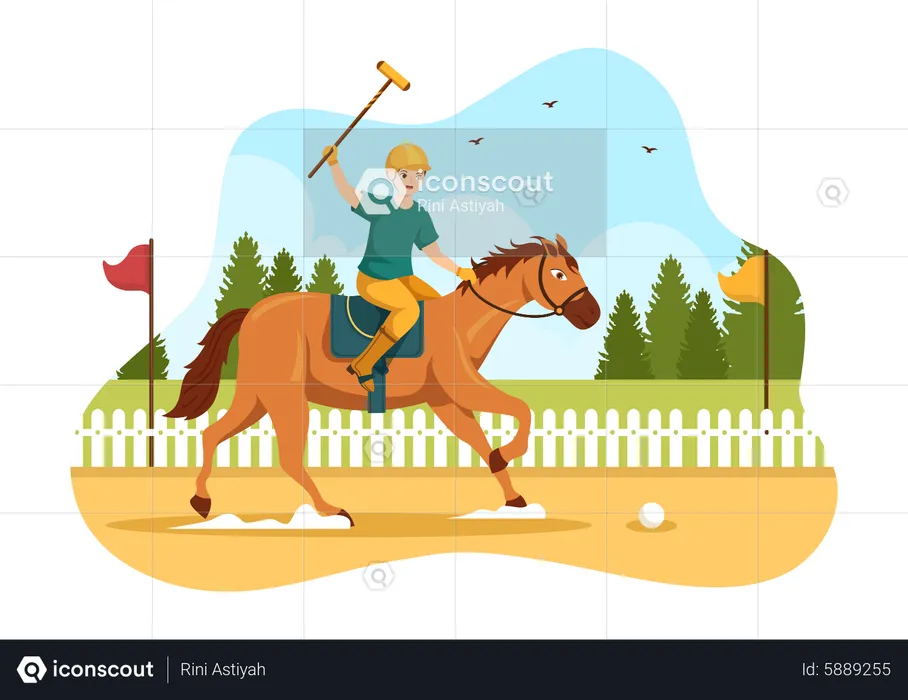 Polo horse player hitting ball  Illustration