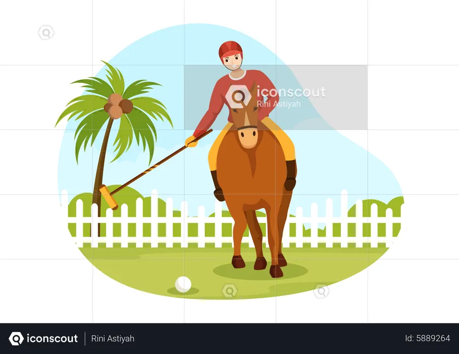 Polo player hit ball with mallet  Illustration