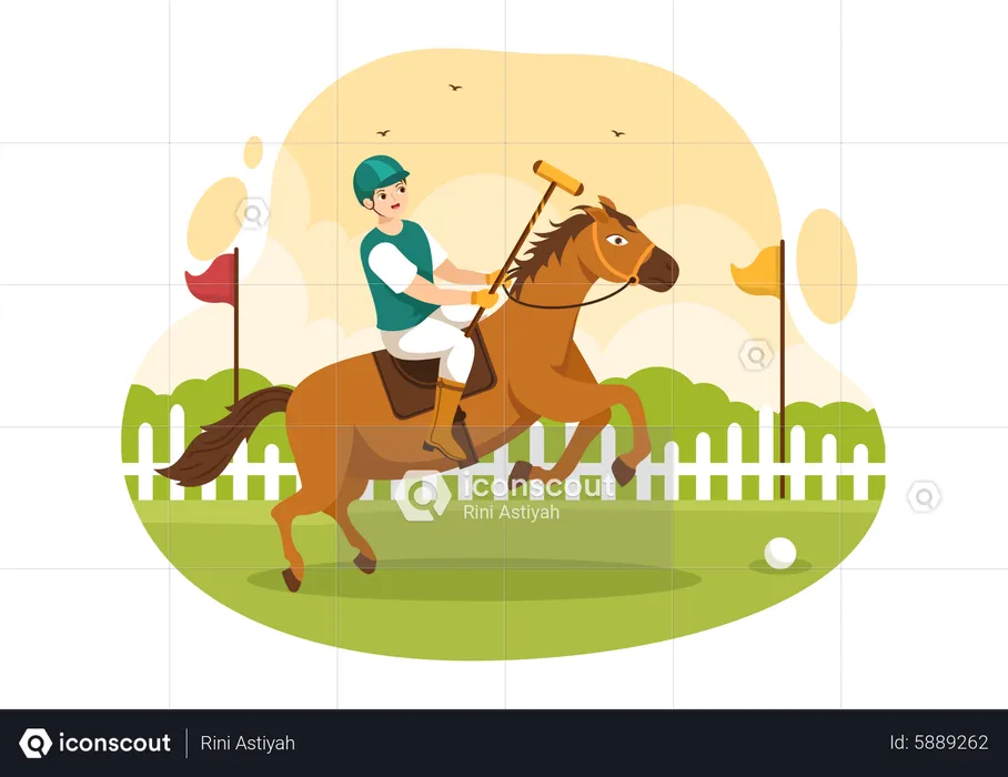 Polo player riding horse  Illustration