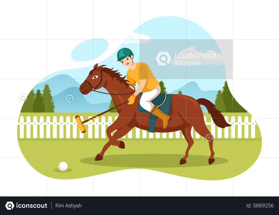 Polo player riding on horseback  Illustration