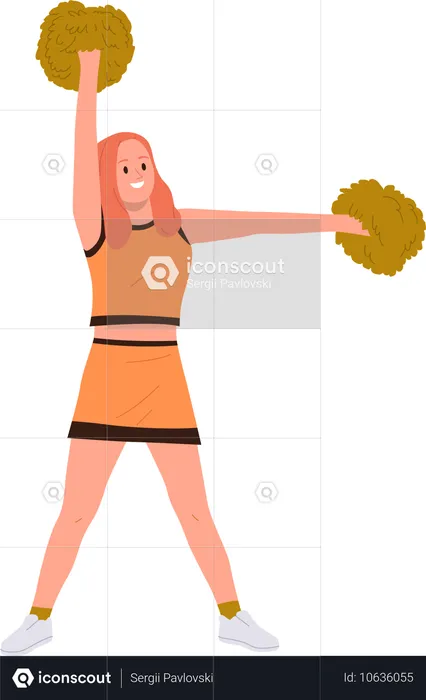 Fille pom-pom girl avec des pompons exécutant des tours de gymnastique et de danse  Illustration