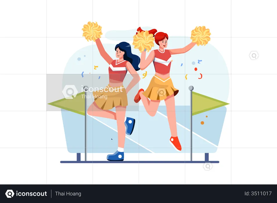 Pom-pom girl encourageant et dansant  Illustration