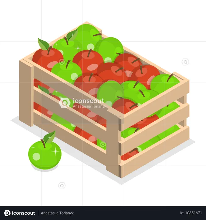 Pommes biologiques dans un chariot en bois  Illustration