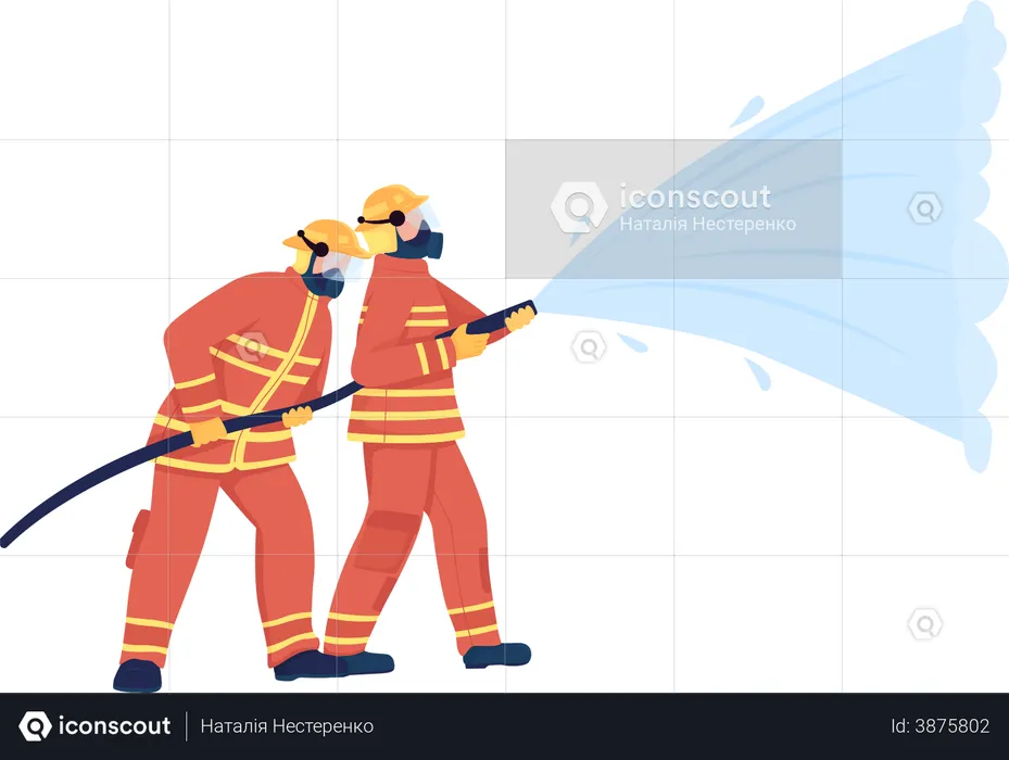 Pompiers avec tuyau d'eau  Illustration