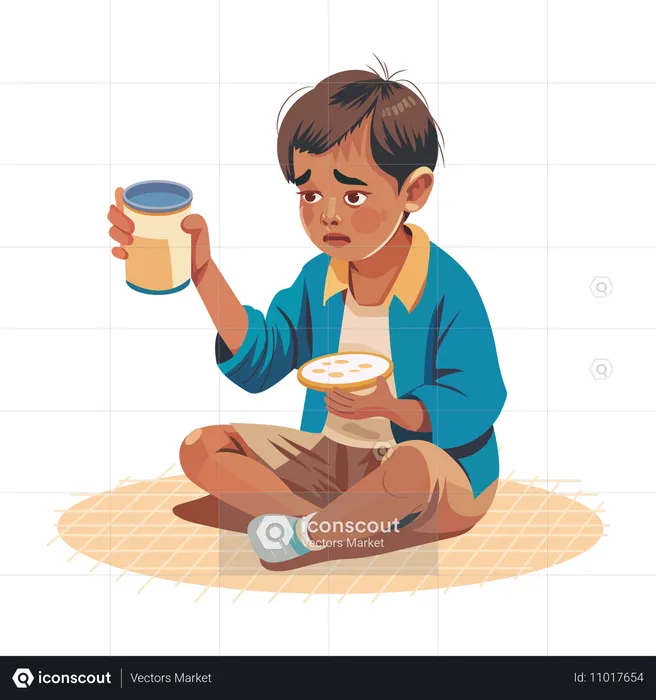 Poor Child asking for food help  Illustration