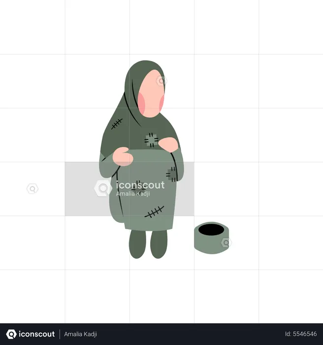 Poor Hijab Woman  Illustration