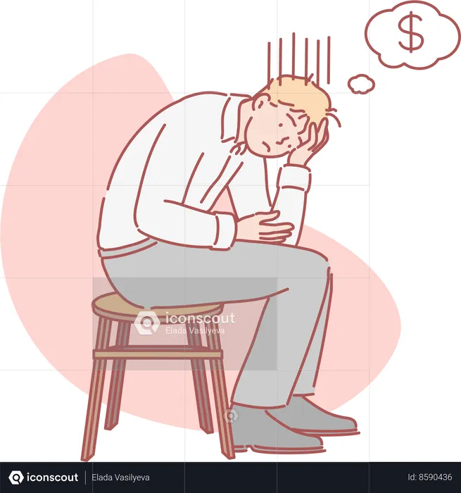 Poor man tired of no money  Illustration