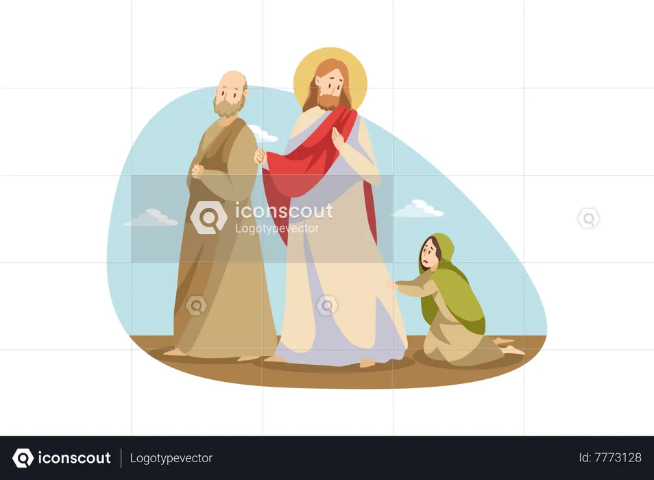 Poor woman stopping jesus  Illustration