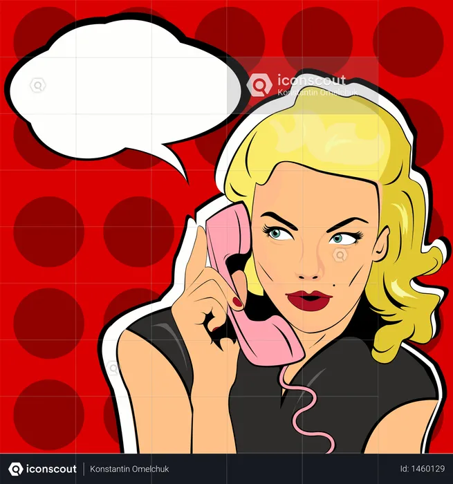 Pop Art illustration of woman with the speech bubble ant retro telephone  Illustration