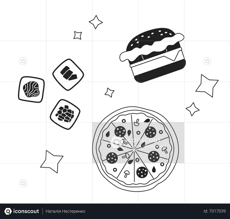 Popular fast food menu items  Illustration
