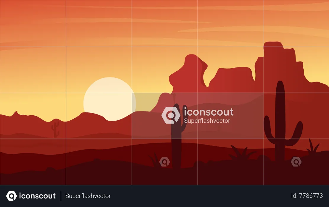 Pôr do sol no deserto mexicano  Ilustração