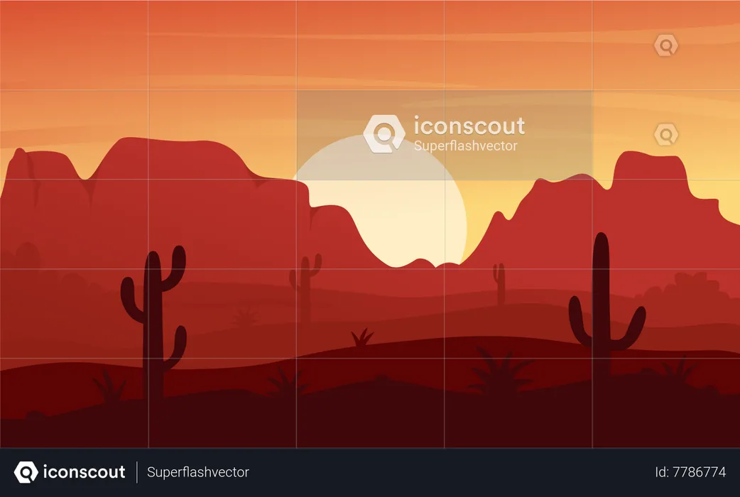 Pôr do sol no deserto mexicano  Ilustração