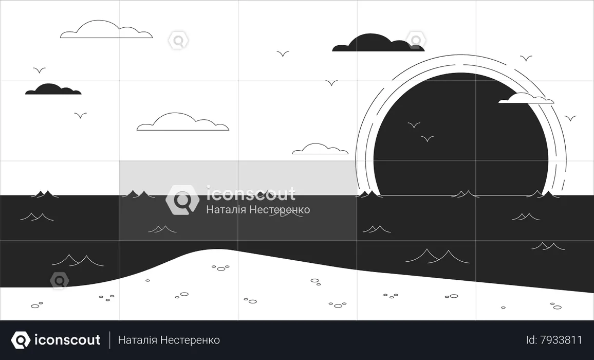 Pôr do sol no mar  Ilustração