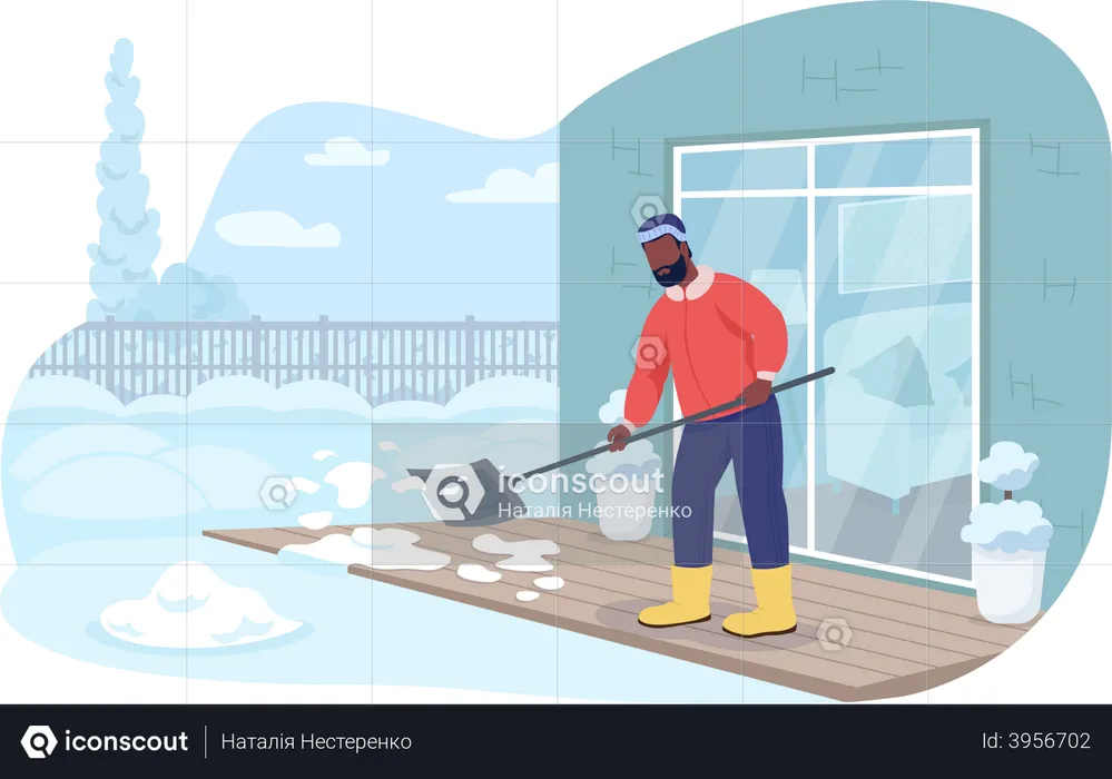 Porch snow removal  Illustration