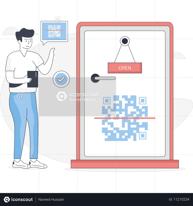 Porta trancada com código QR  Ilustração