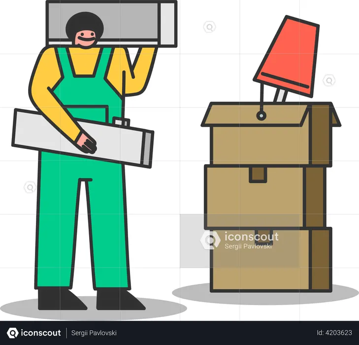 Porter man carrying boxes  Illustration