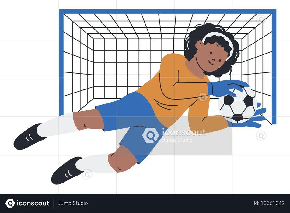 Portero de fútbol intentando salvar un gol  Ilustración