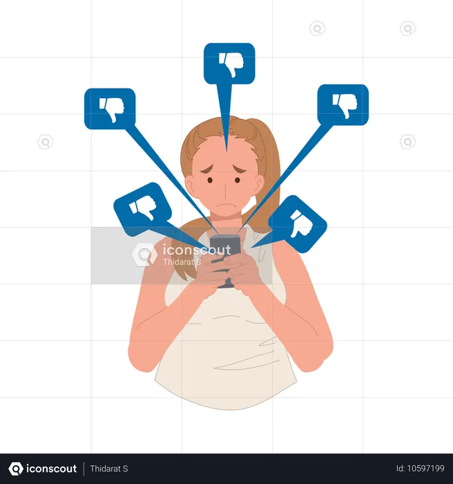 소셜 미디어에서 바디 셰이밍을 경험하는 플러스 사이즈 여성의 초상  일러스트레이션