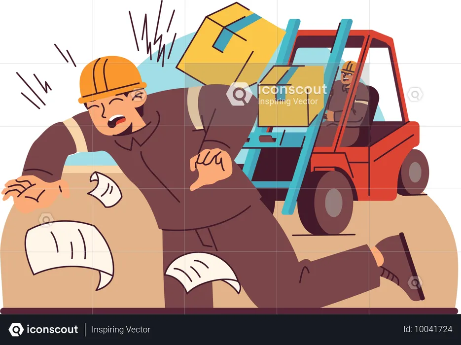 Portrays warehouse worker experiencing painful accident  Illustration