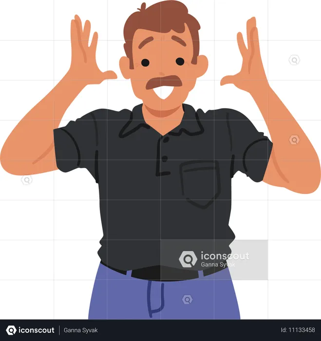 Hombre emocionado haciendo pose  Ilustración